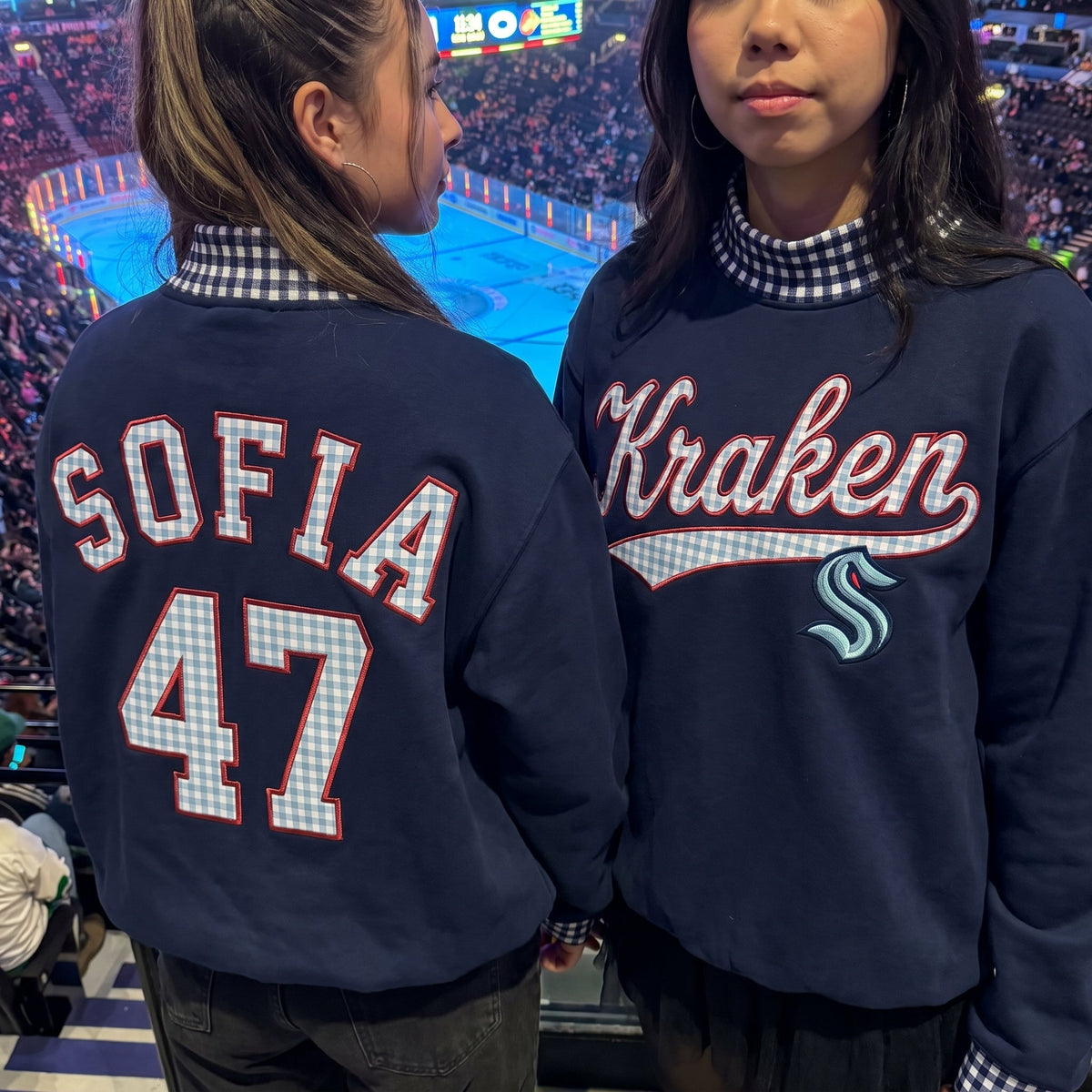 Hockey Appliqué Gingham Mockneck