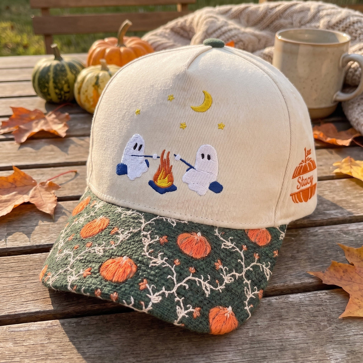 Ghost Campfire Pumpkin Tapestry Brim Hat