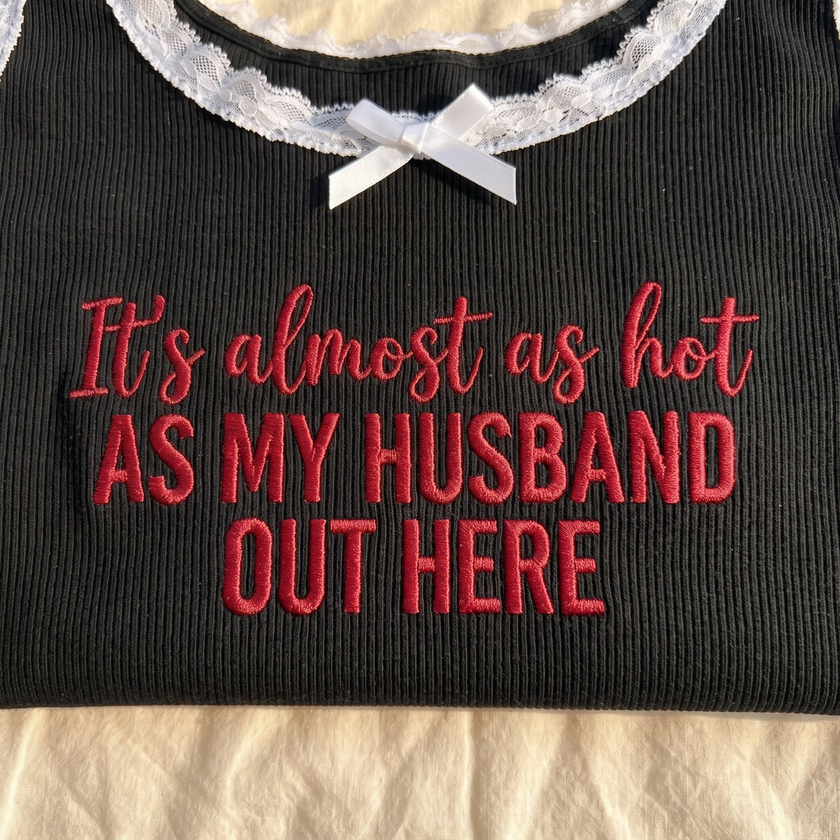 As My Husband Out Here Lace Tank Top