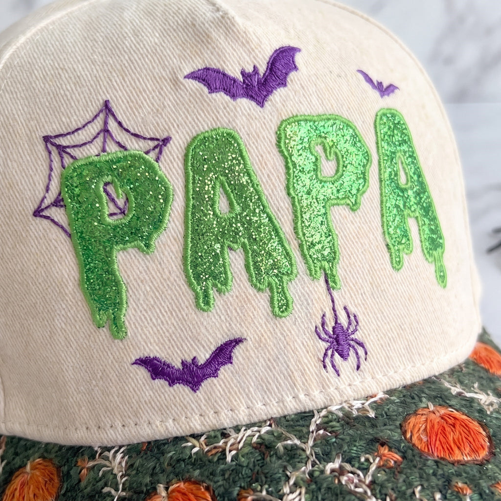 PAPA Neon Gliter Pumpkin Tapestry Brim Hat