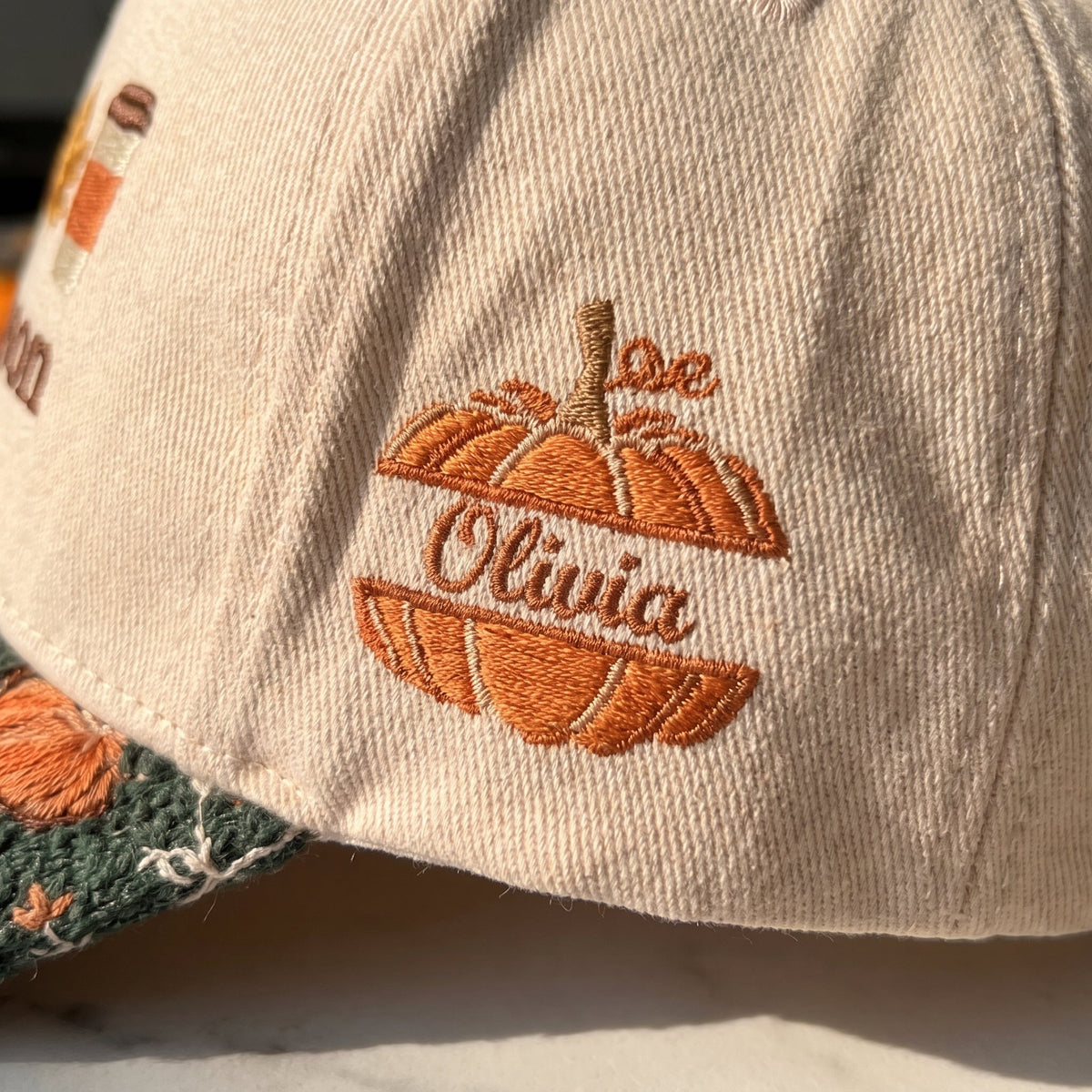 Cozy Season Pumpkin Tapestry Brim Hat