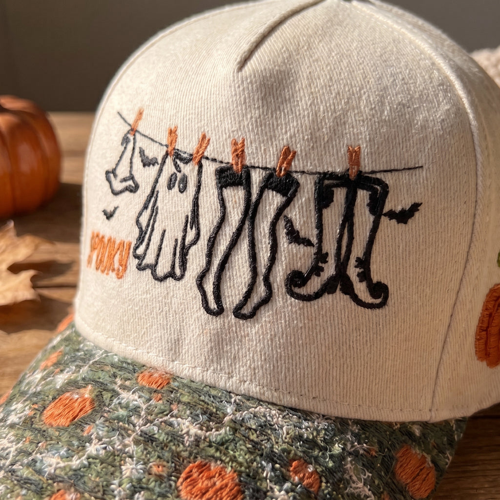 Ghost Laundry Pumpkin Tapestry Brim Hat