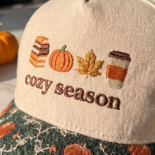 Cozy Season Pumpkin Tapestry Brim Hat