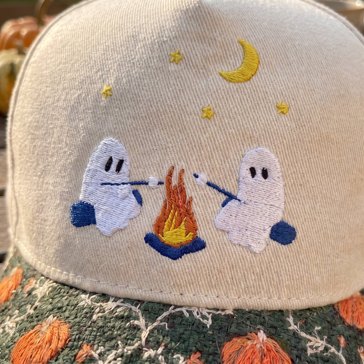 Ghost Campfire Pumpkin Tapestry Brim Hat