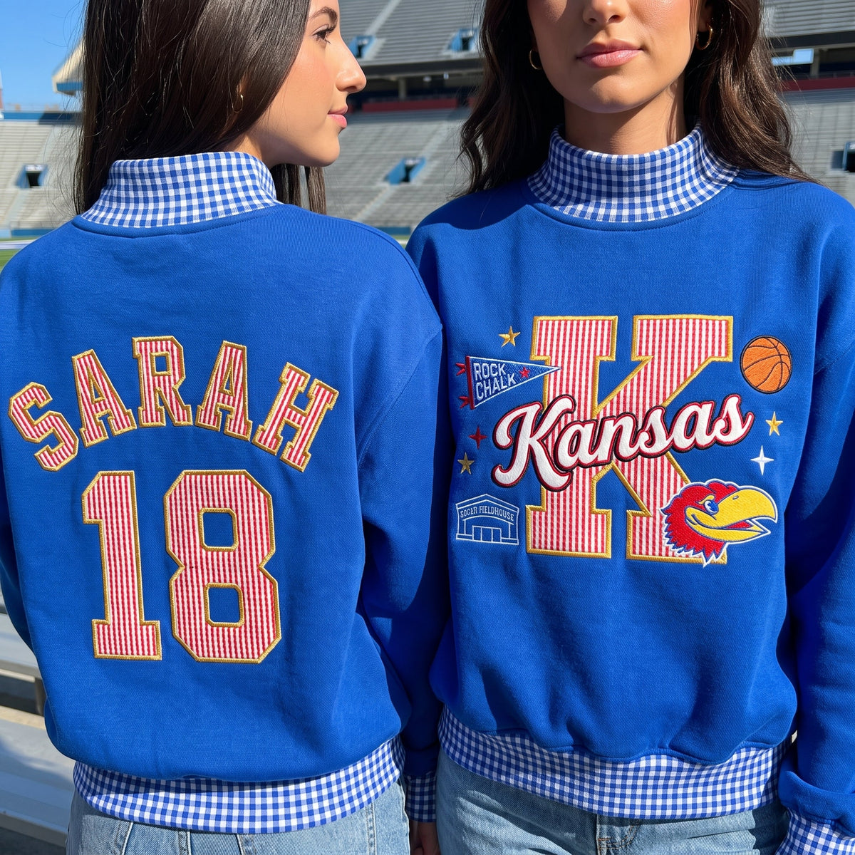 Colleges Mascot Appliqué Gingham Mockneck