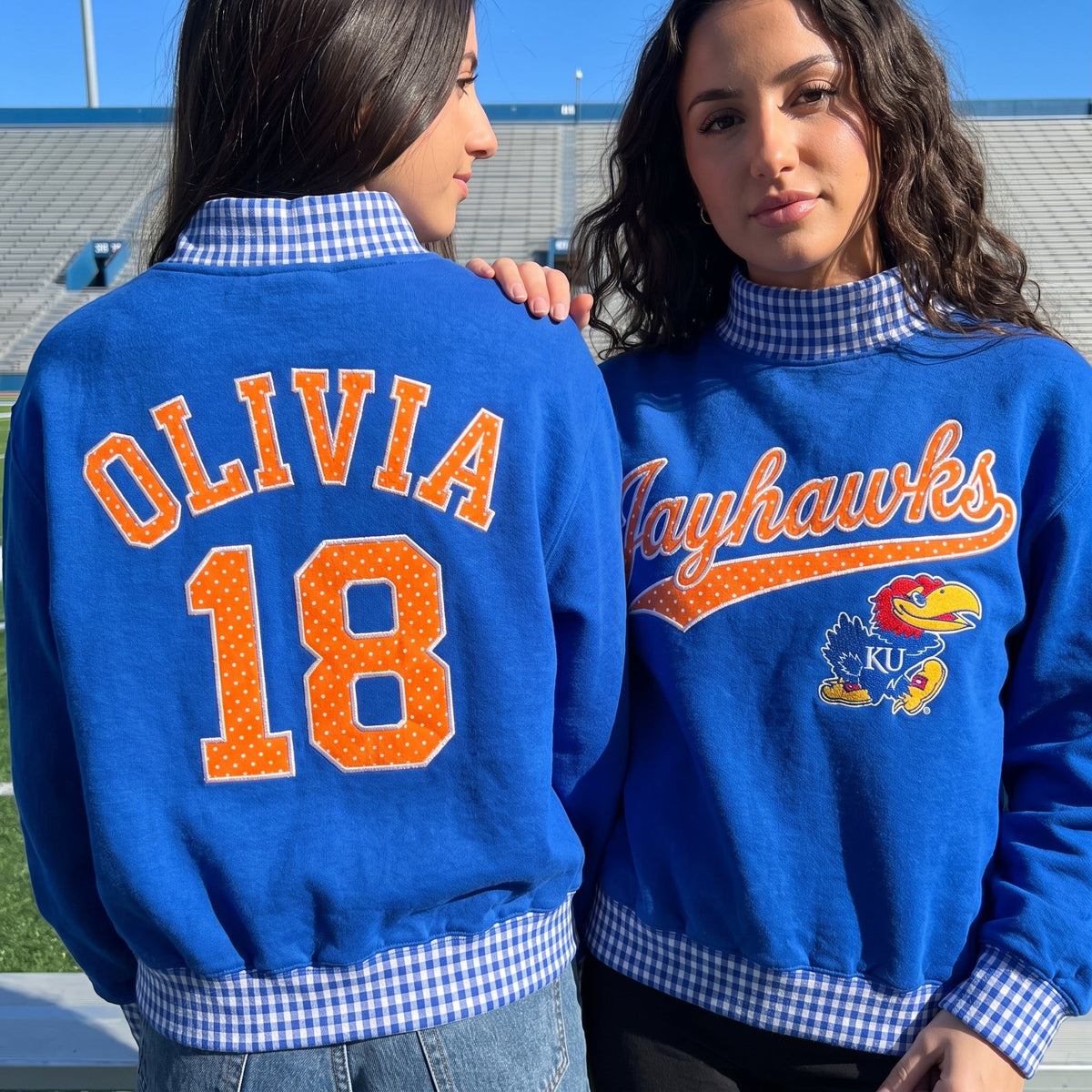 Colleges Appliqué Gingham Mockneck