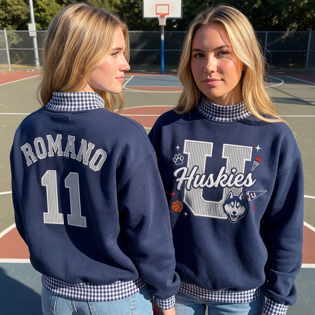 Colleges Mascot Appliqué Gingham Mockneck