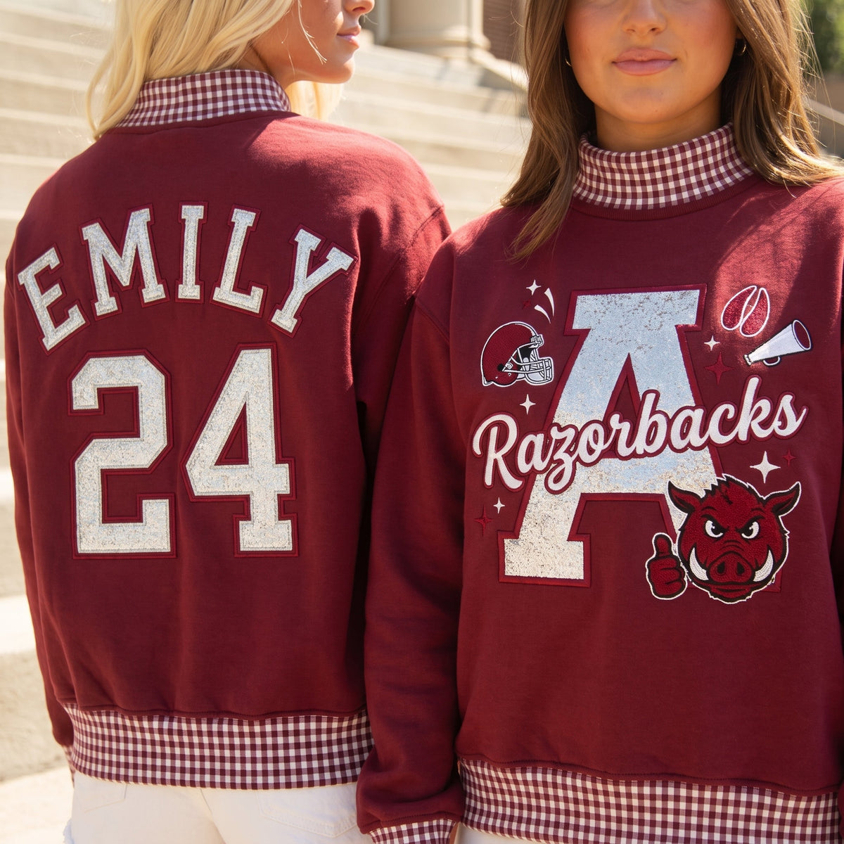 Colleges Mascot Appliqué Gingham Mockneck