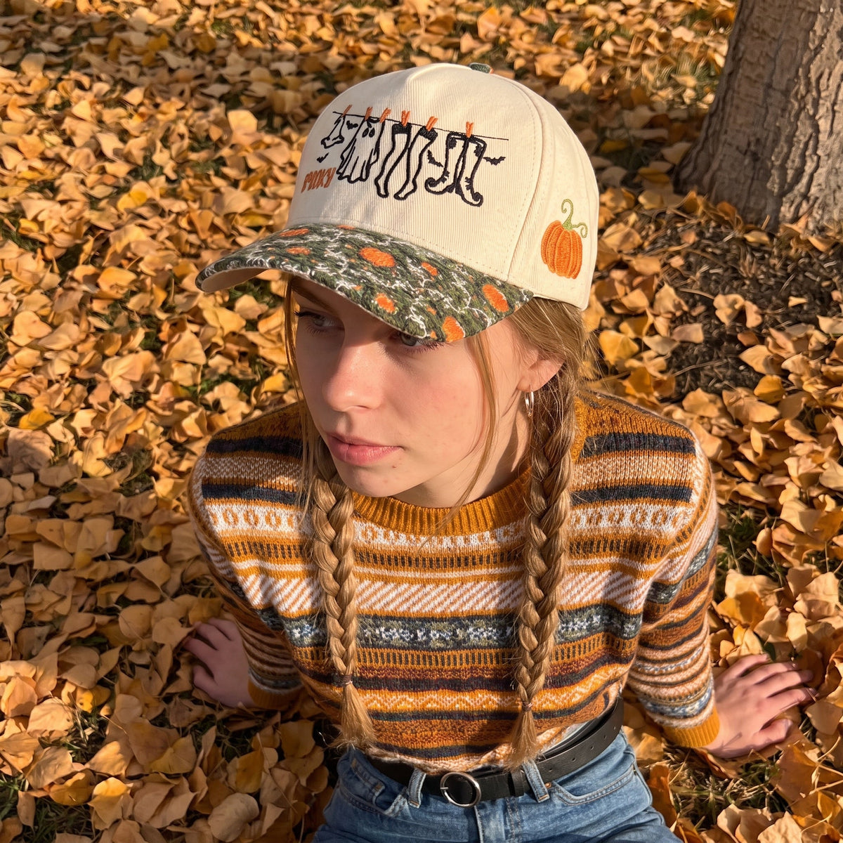 Ghost Laundry Pumpkin Tapestry Brim Hat