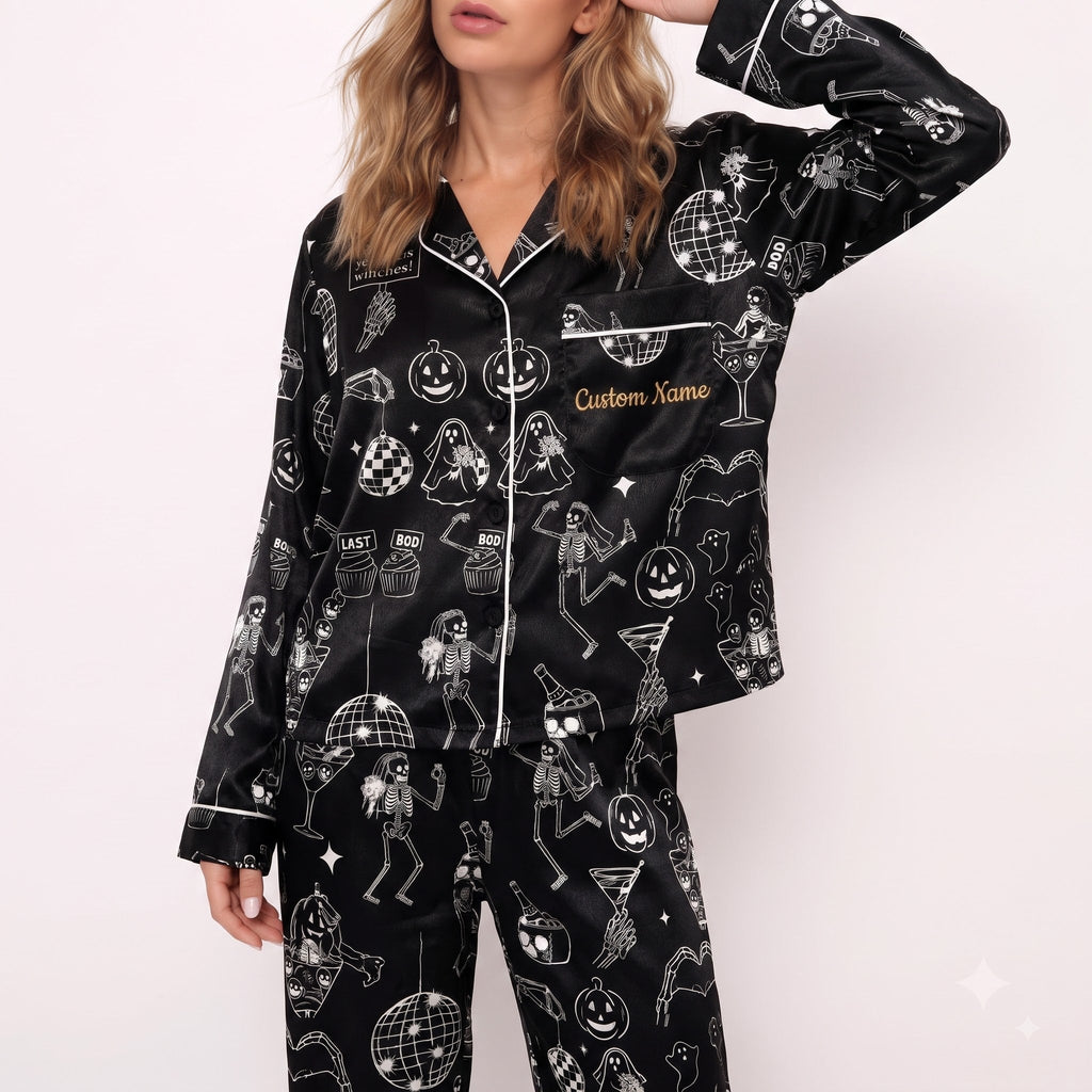 Ghost Party Satin Pajamas Embroidery