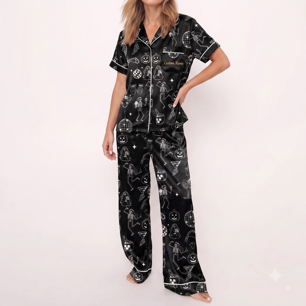 Ghost Party Satin Pajamas Embroidery