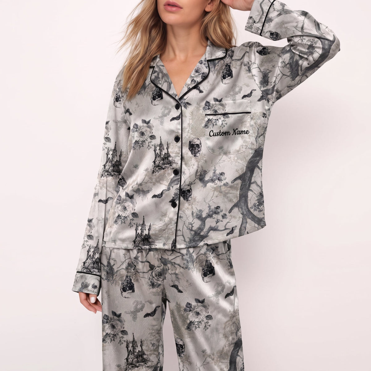 Gothic Toile Satin Pajamas Embroidery