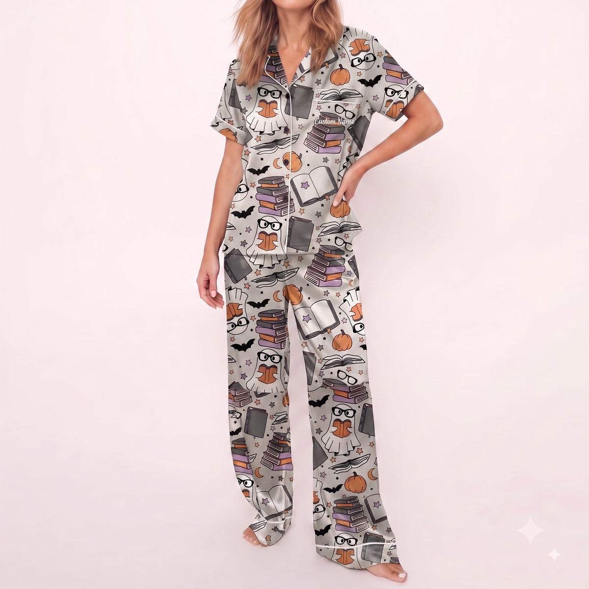 Ghost & Books Satin Pajamas Embroidery