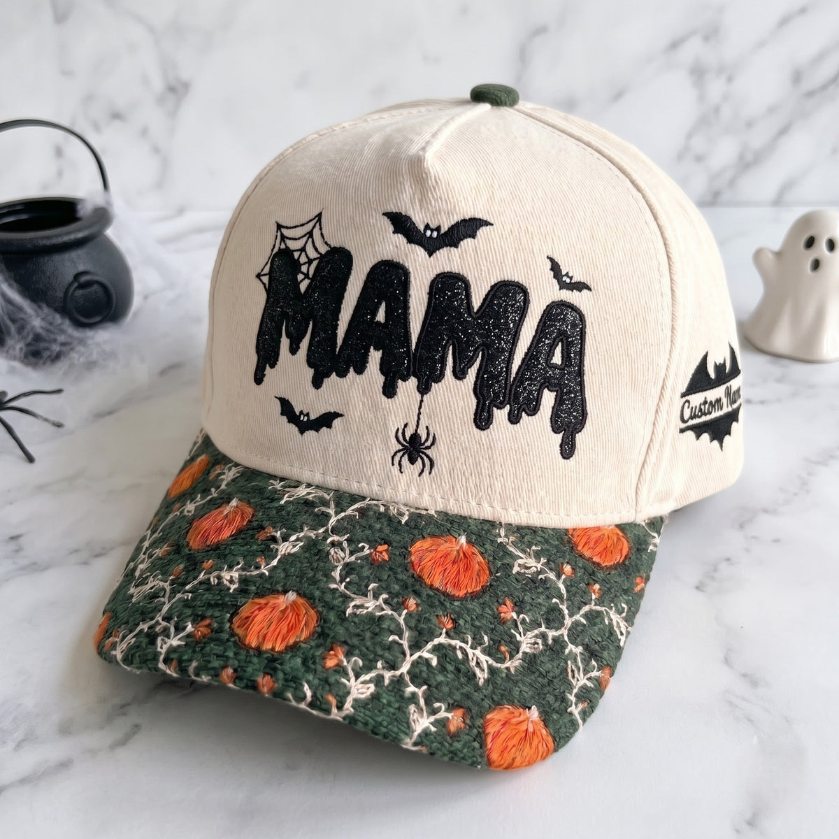 MAMA Gliter Pumpkin Tapestry Brim Hat