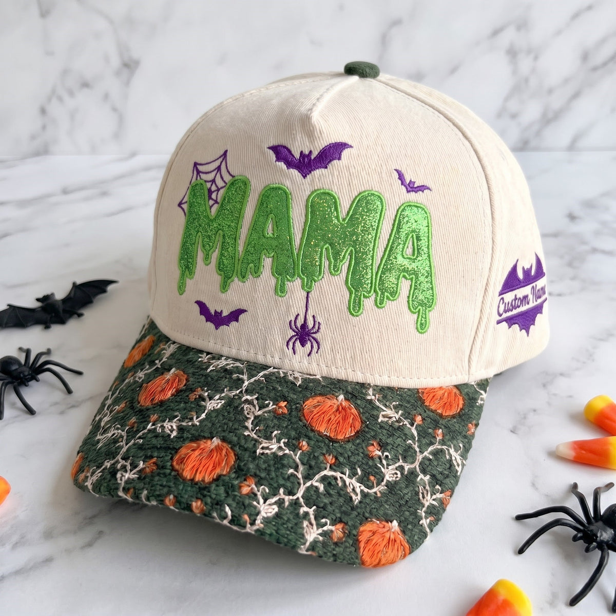 MAMA Neon Gliter Pumpkin Tapestry Brim Hat