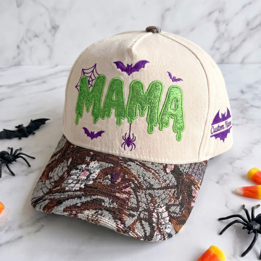 MAMA Neon Gliter Pumpkin Tapestry Brim Hat