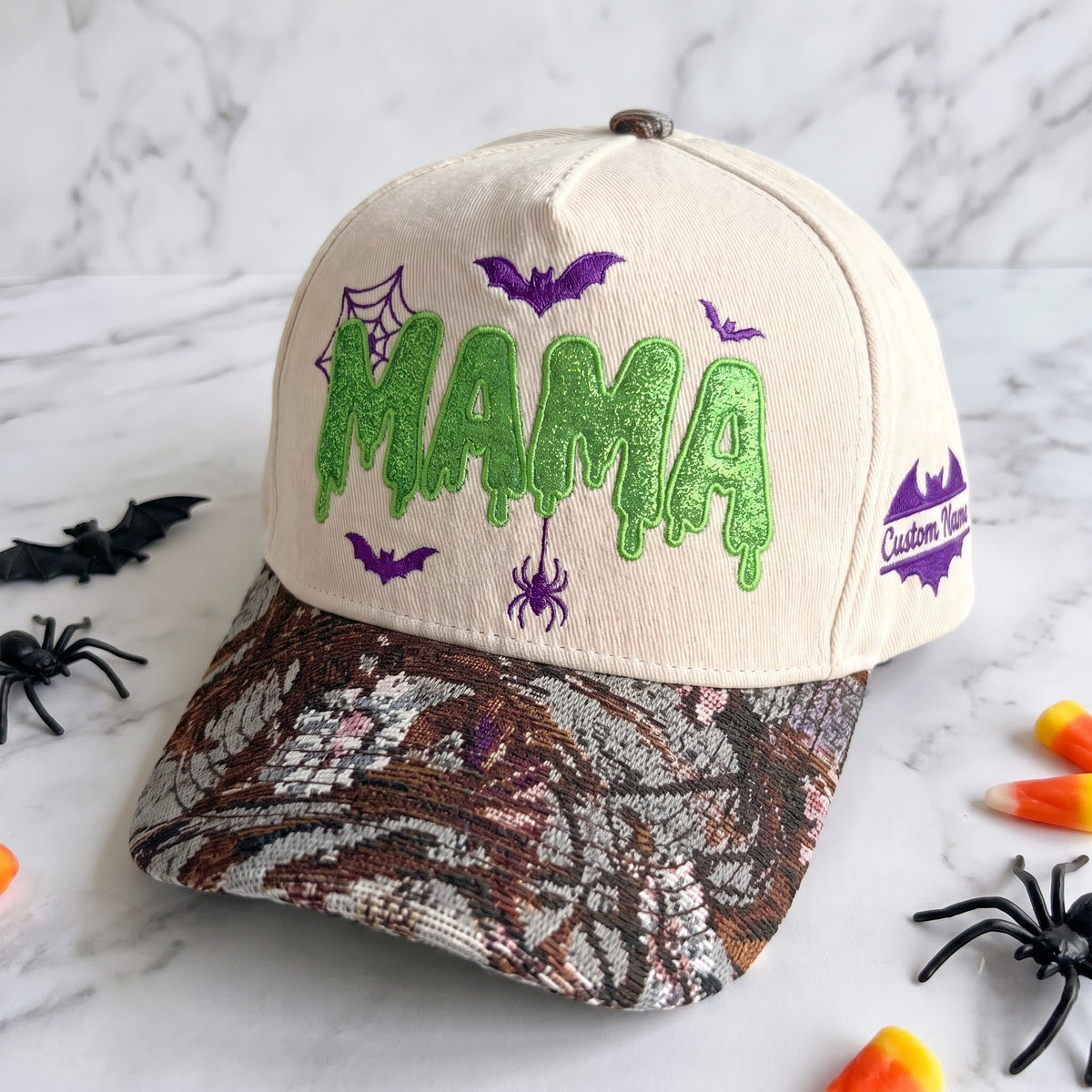 MAMA Neon Gliter Pumpkin Tapestry Brim Hat