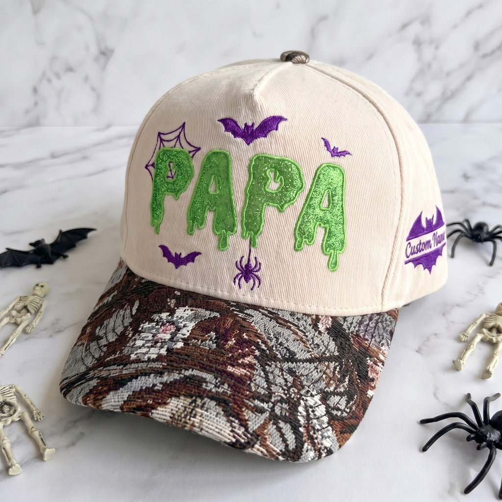 PAPA Neon Gliter Pumpkin Tapestry Brim Hat