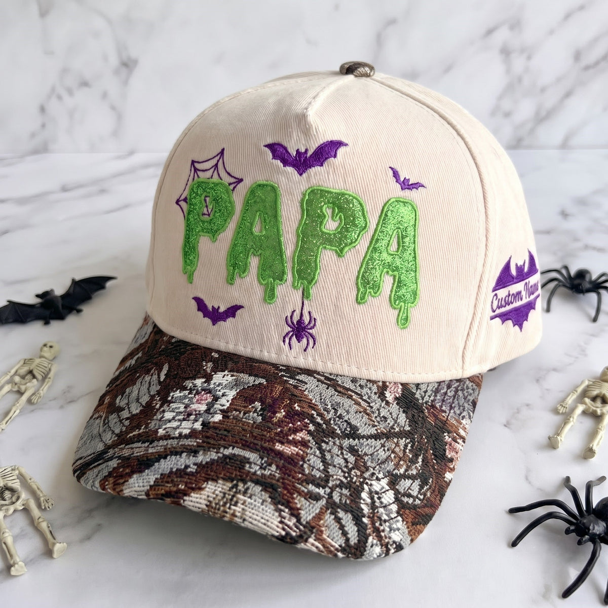 PAPA Neon Gliter Pumpkin Tapestry Brim Hat