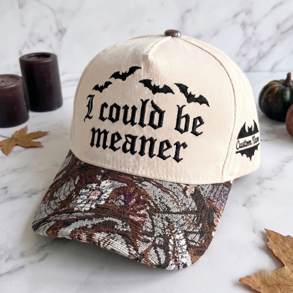 I Could Be Meaner Pumpkin Tapestry Brim Hat