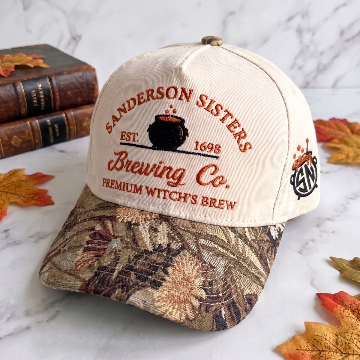 Witch Brewing Pumpkin Tapestry Brim Hat