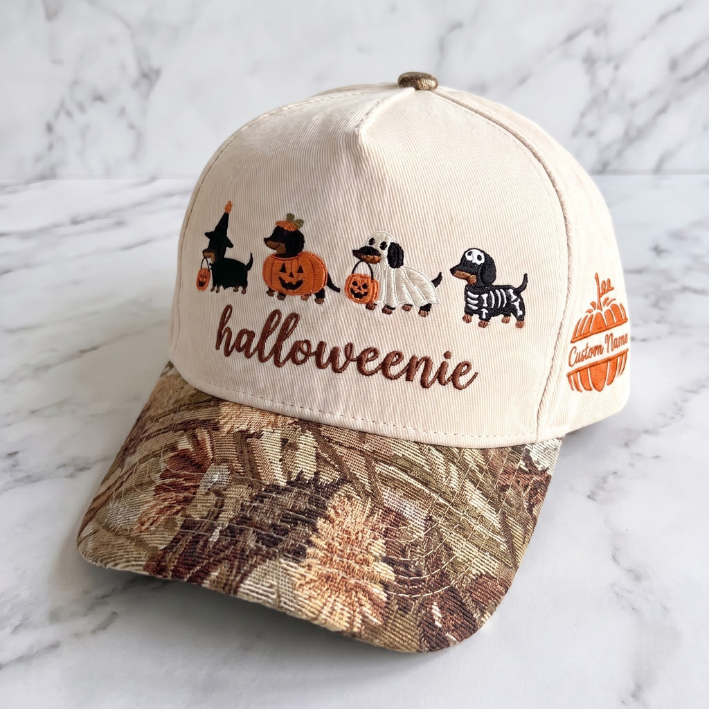 Halloweenie Pumpkin Tapestry Brim Hat