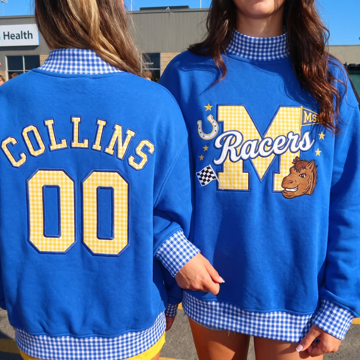 Colleges Mascot Appliqué Gingham Mockneck