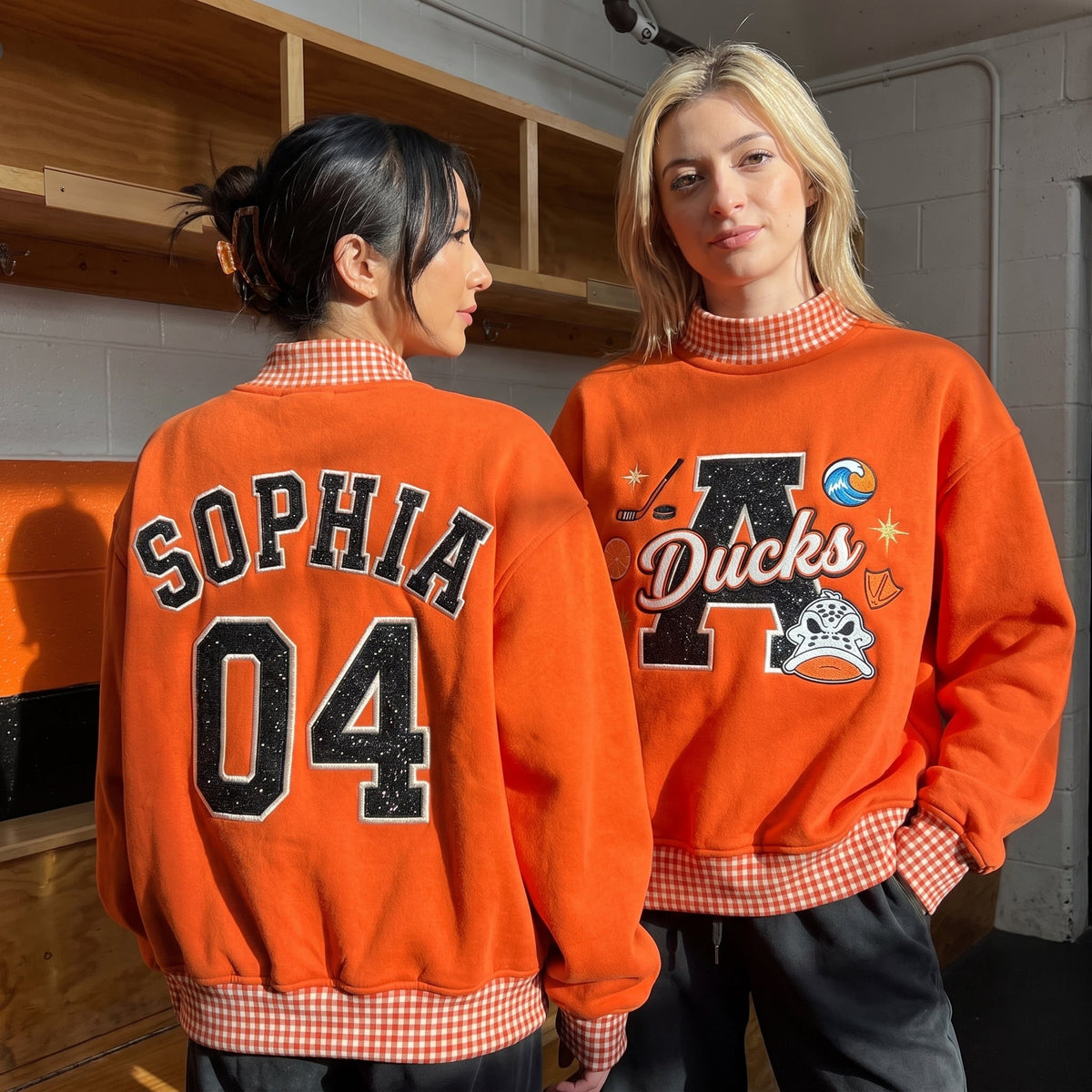 Hockey Mascot Appliqué Gingham Mockneck