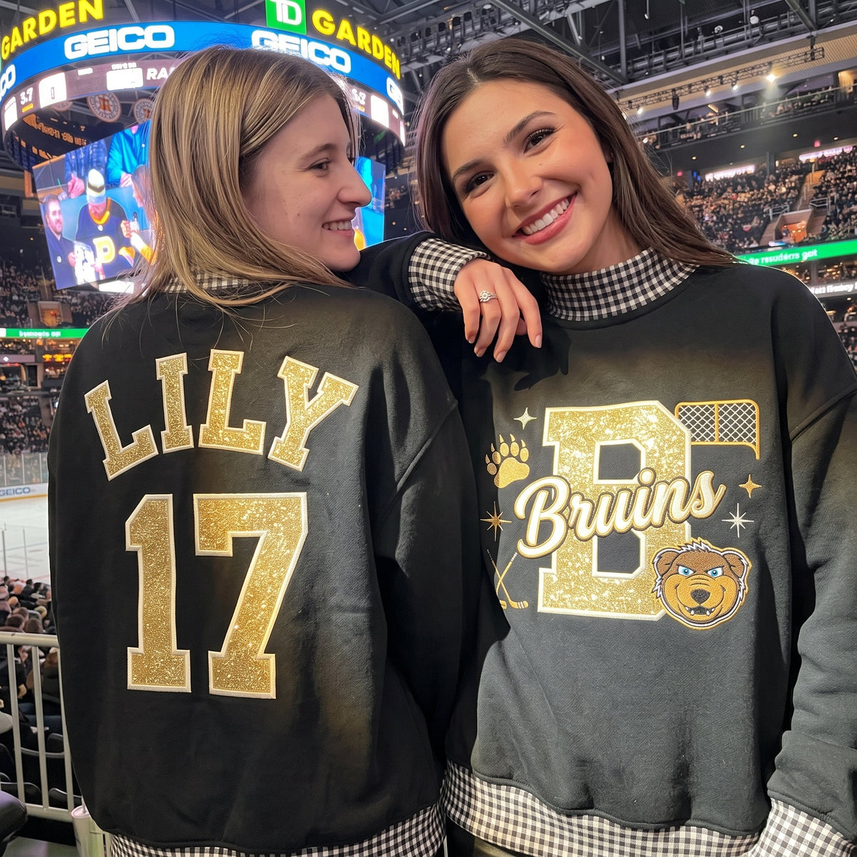 Hockey Mascot Appliqué Gingham Mockneck