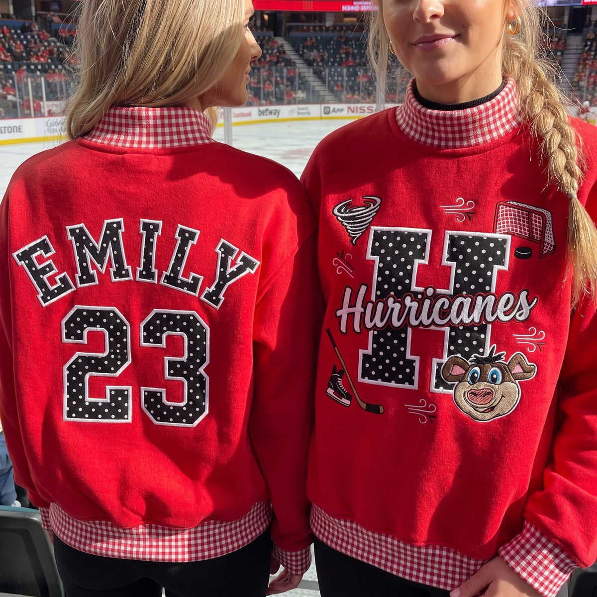 Hockey Mascot Appliqué Gingham Mockneck