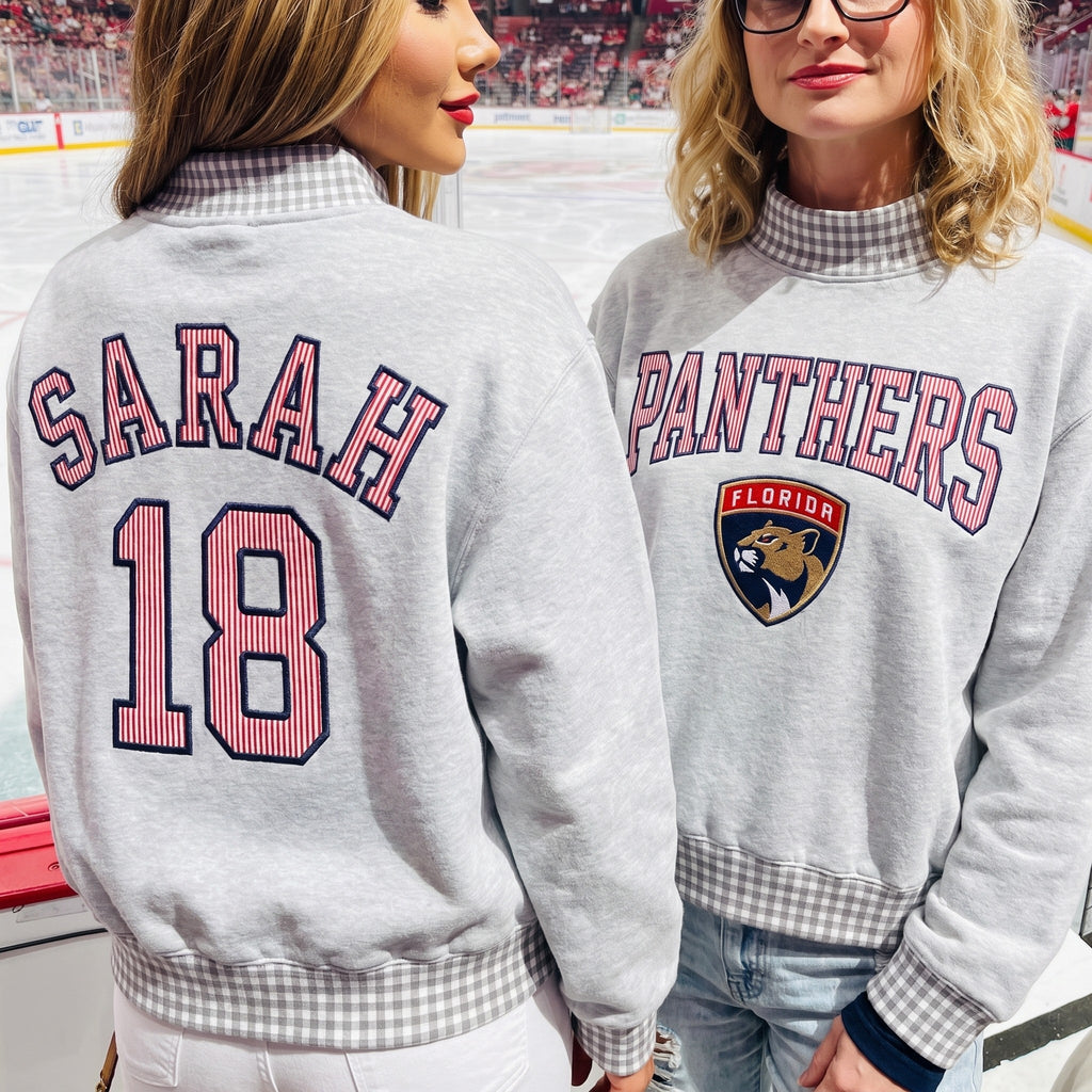 Hockey Appliqué Gingham Mockneck
