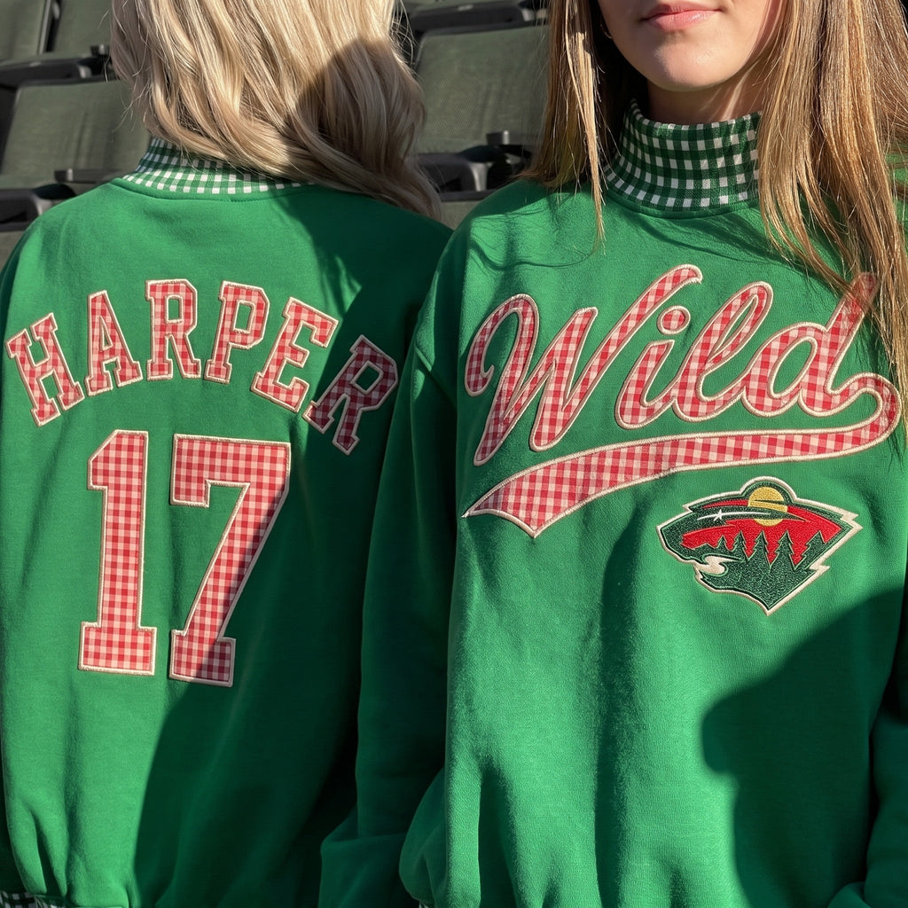 Hockey Appliqué Gingham Mockneck