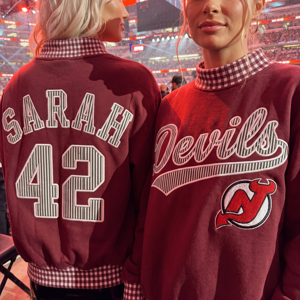 Hockey Appliqué Gingham Mockneck