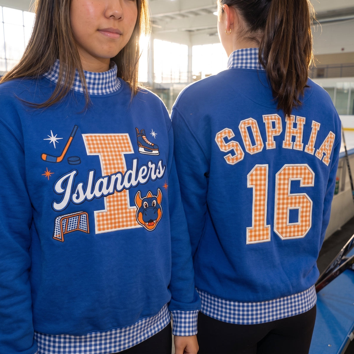 Hockey Mascot Appliqué Gingham Mockneck