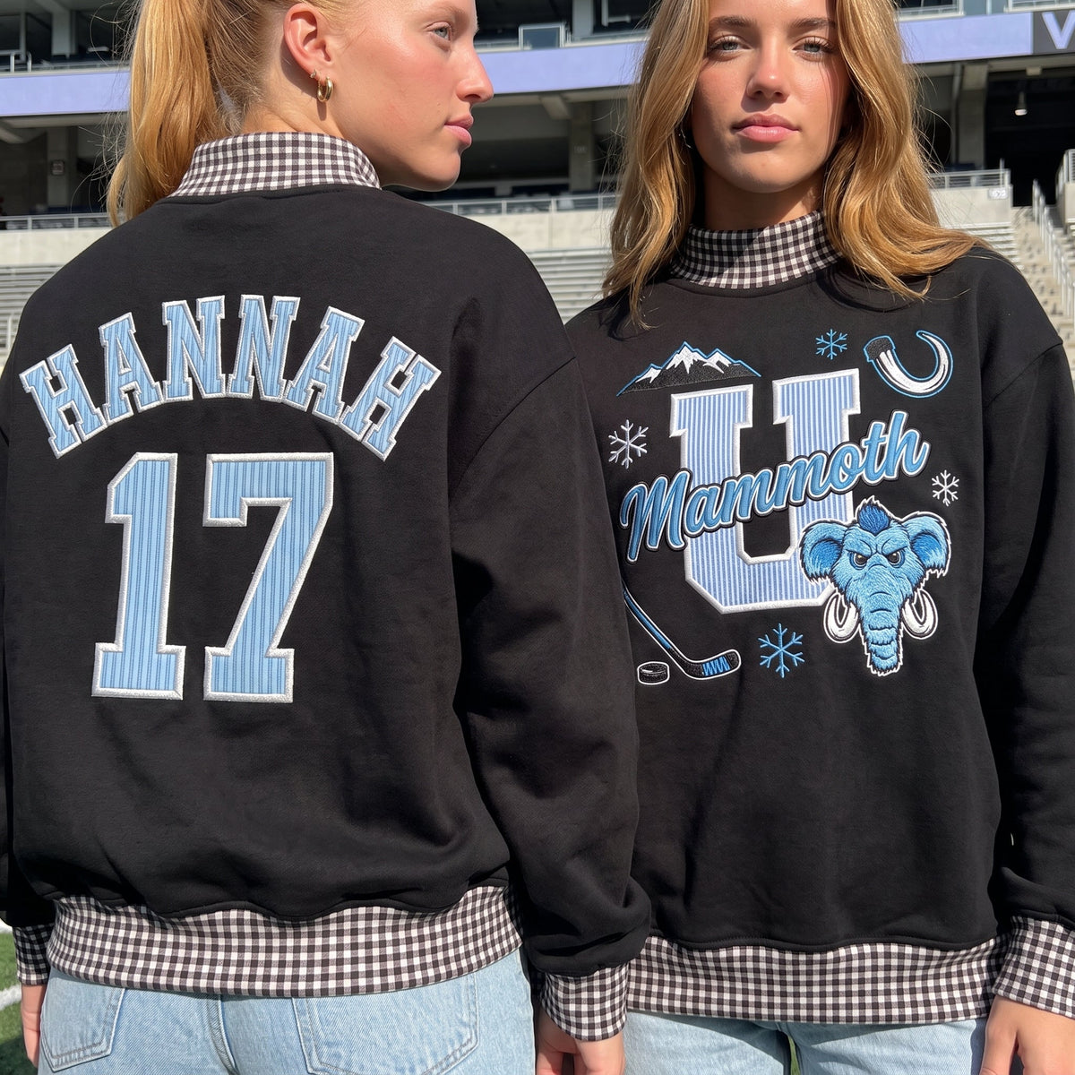 Hockey Mascot Appliqué Gingham Mockneck