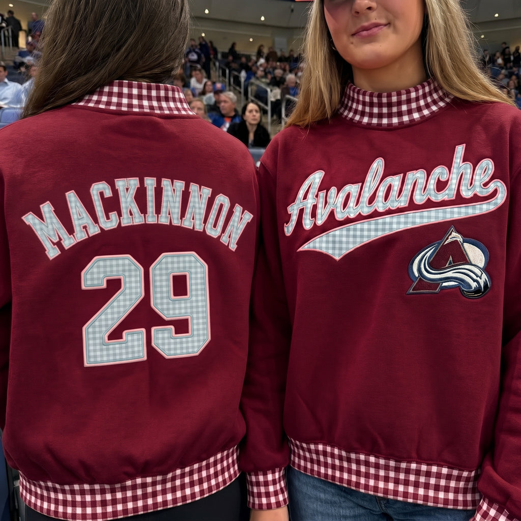 Hockey Appliqué Gingham Mockneck