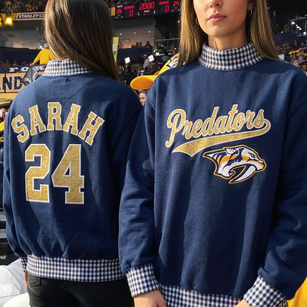 Hockey Appliqué Gingham Mockneck