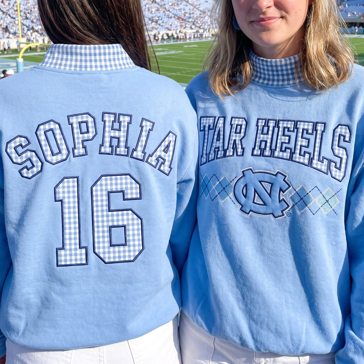 Colleges Appliqué Gingham Mockneck