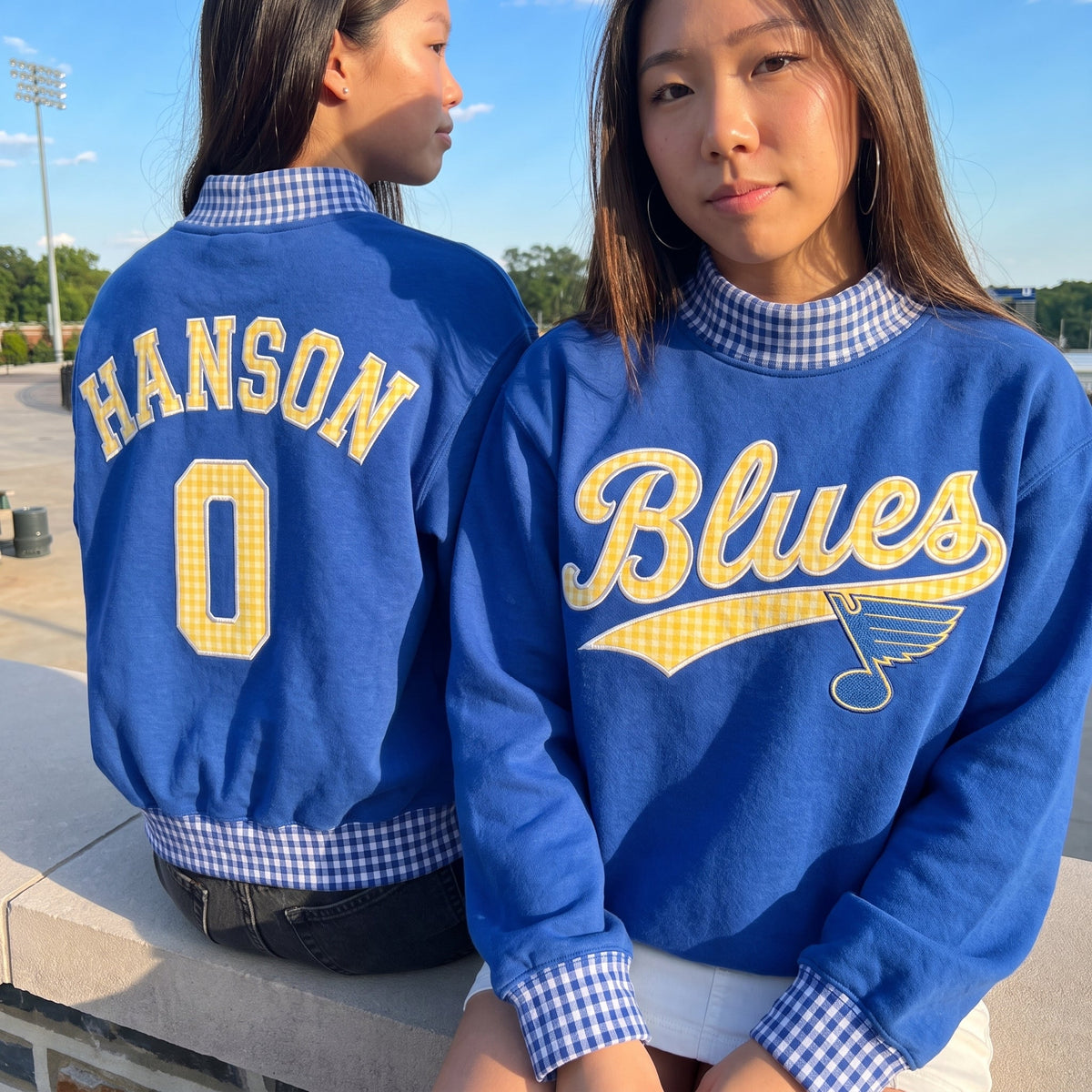 Hockey Appliqué Gingham Mockneck