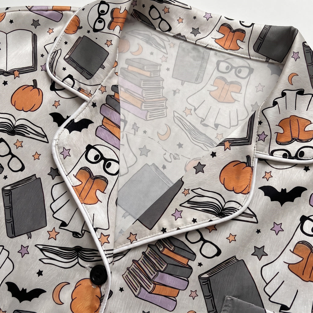 Ghost & Books Satin Pajamas Embroidery