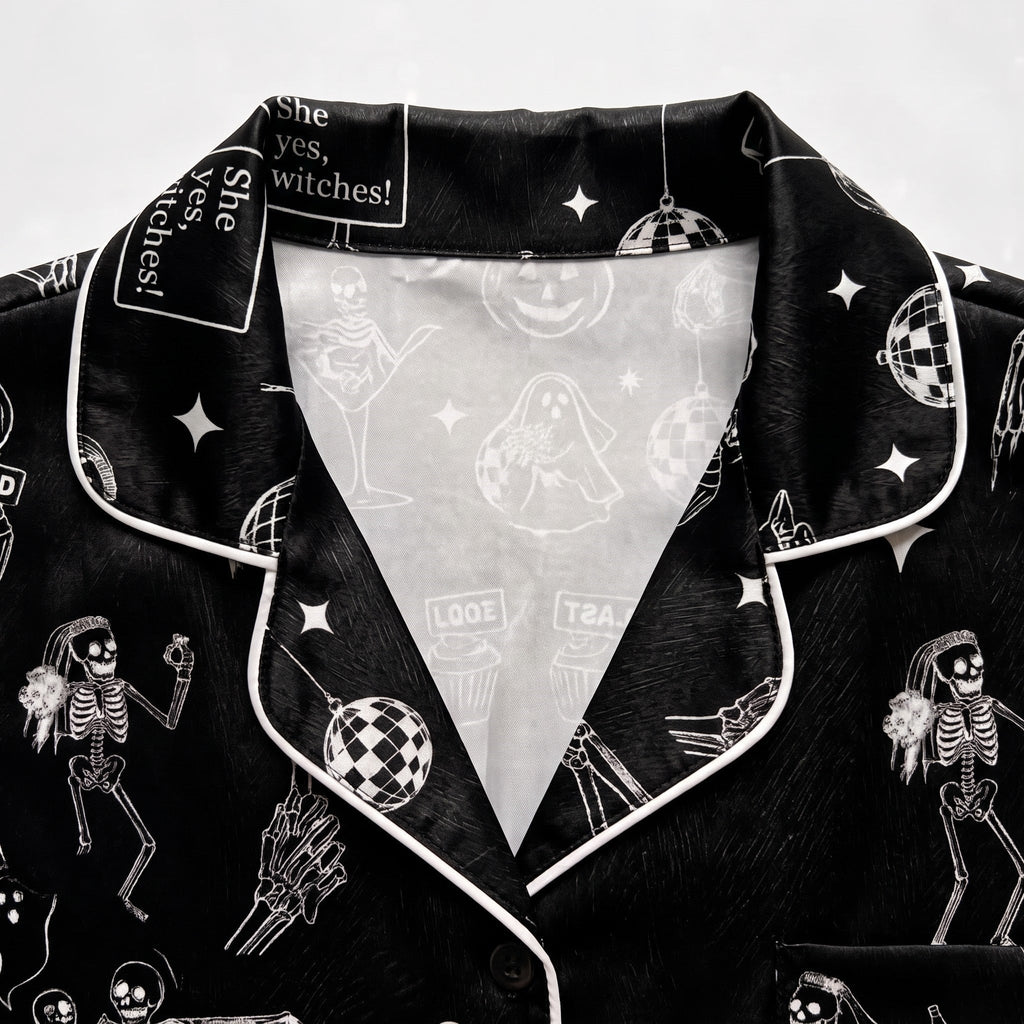 Ghost Party Satin Pajamas Embroidery