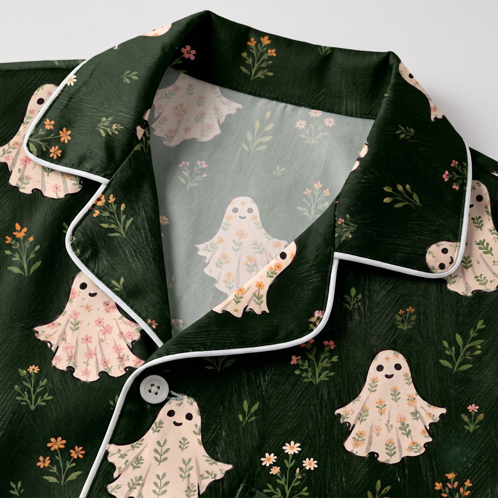 Green Ghost Satin Pajamas Embroidery