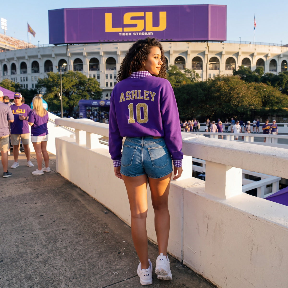 Colleges Appliqué Gingham Mockneck