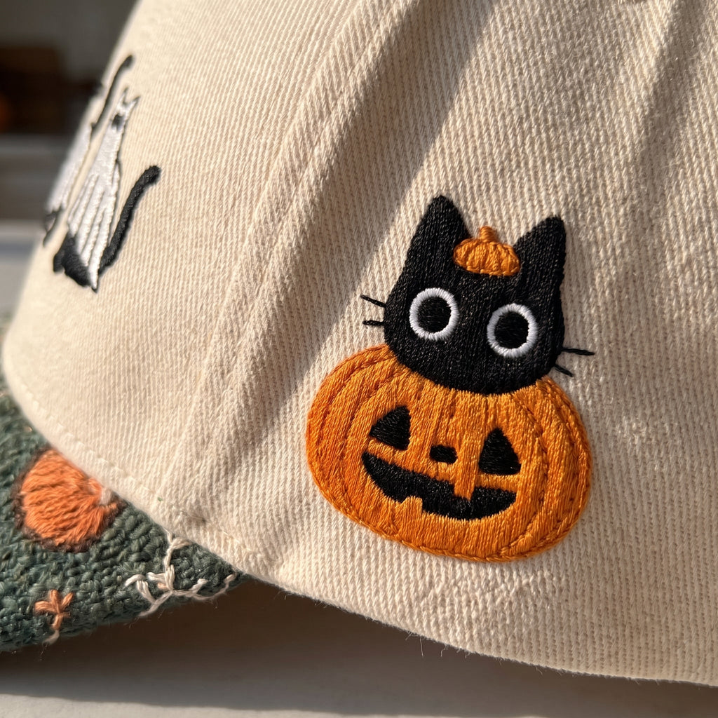 Ghost Black Cat Pumpkin Tapestry Brim Hat