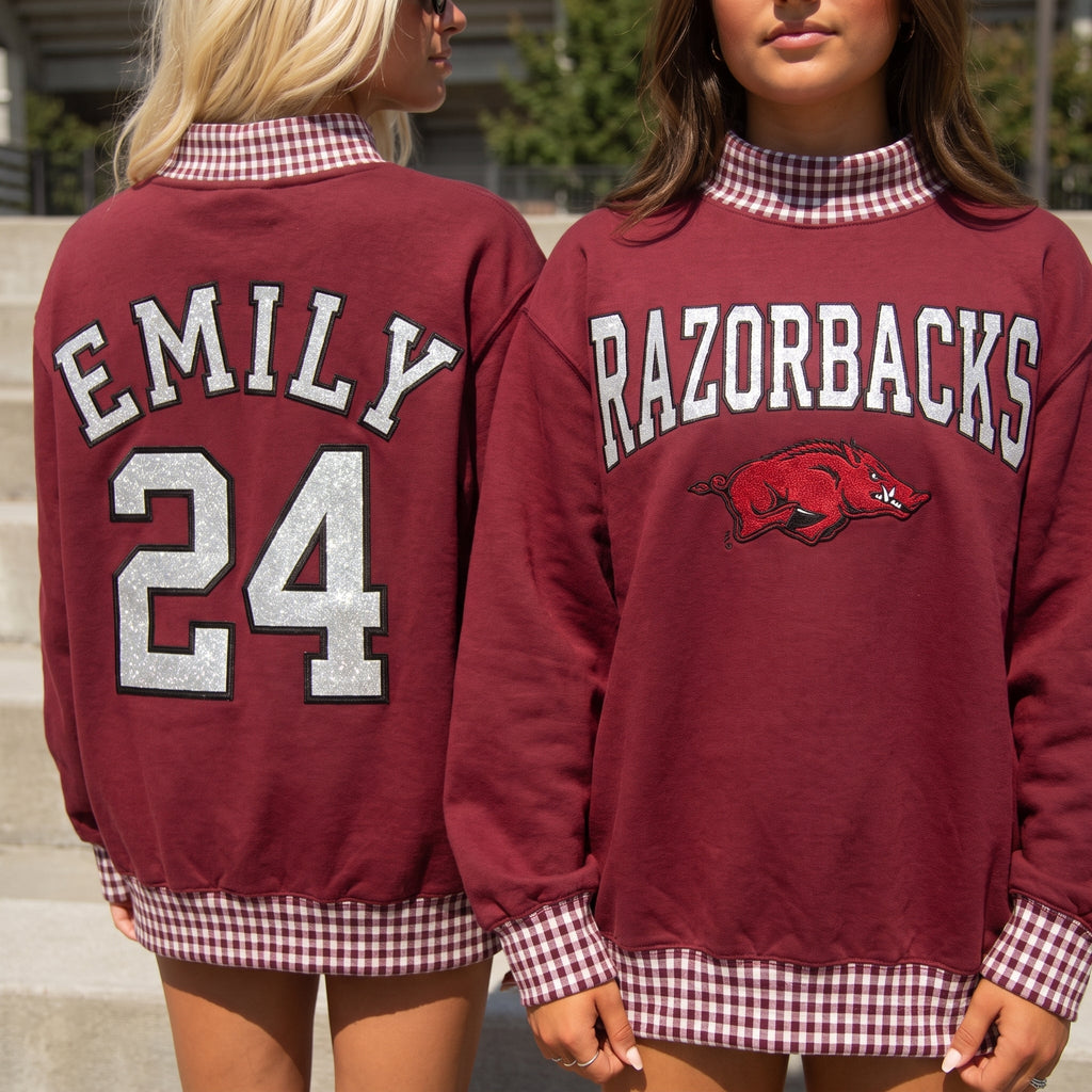 Colleges Appliqué Gingham Mockneck
