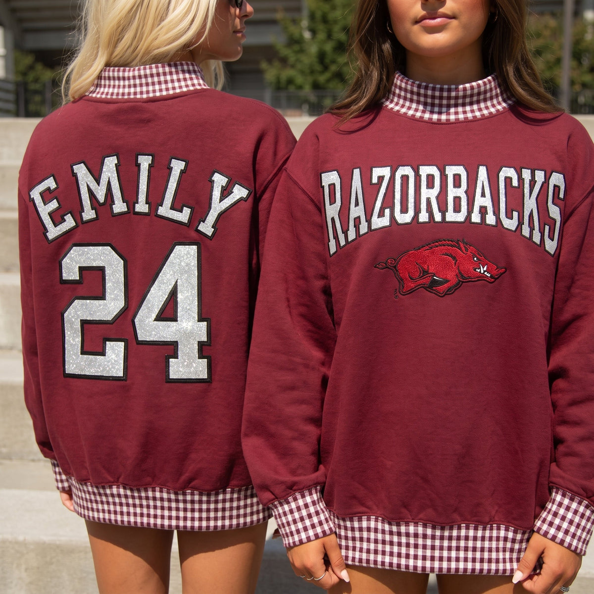 Colleges Appliqué Gingham Mockneck