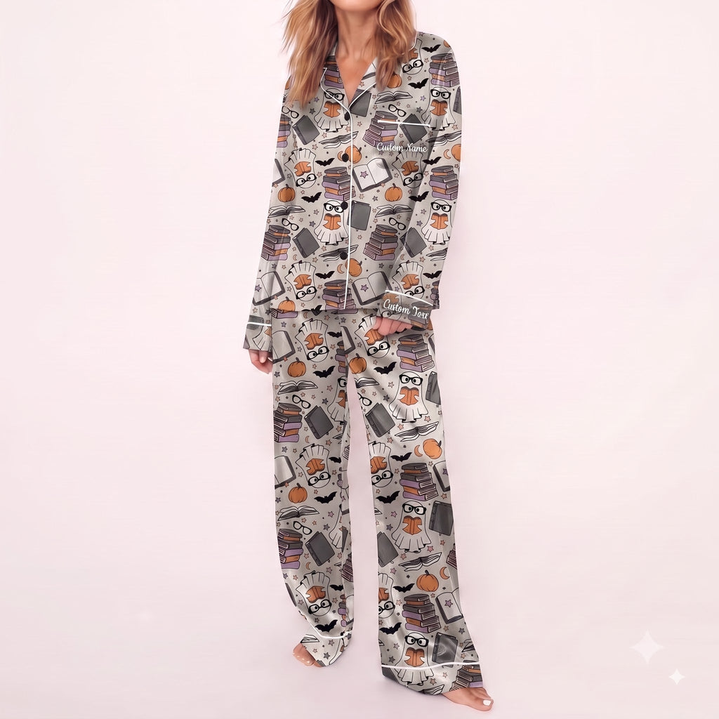 Ghost & Books Satin Pajamas Embroidery