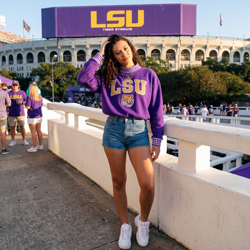 Colleges Appliqué Gingham Mockneck