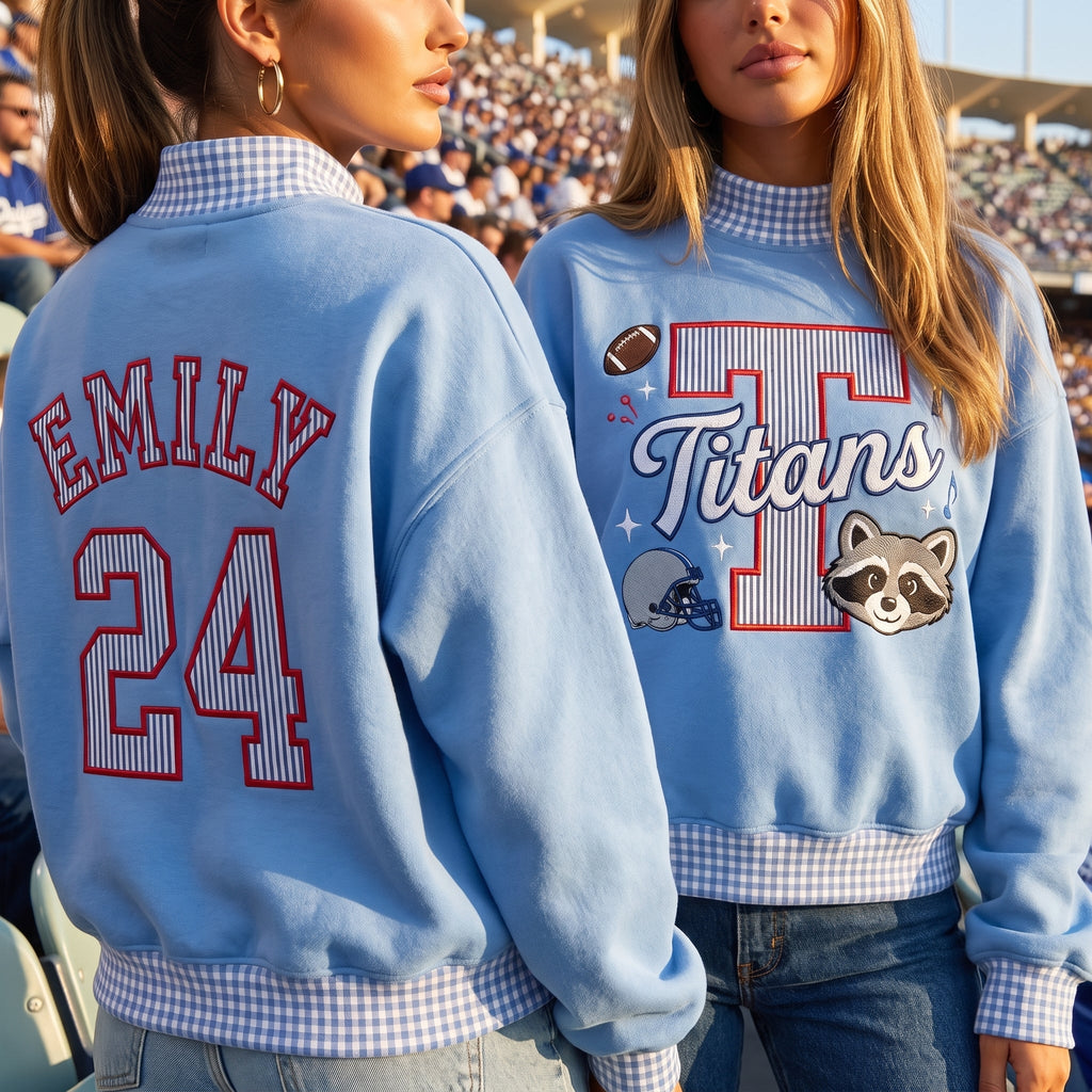 States Mascot Appliqué Gingham Mockneck