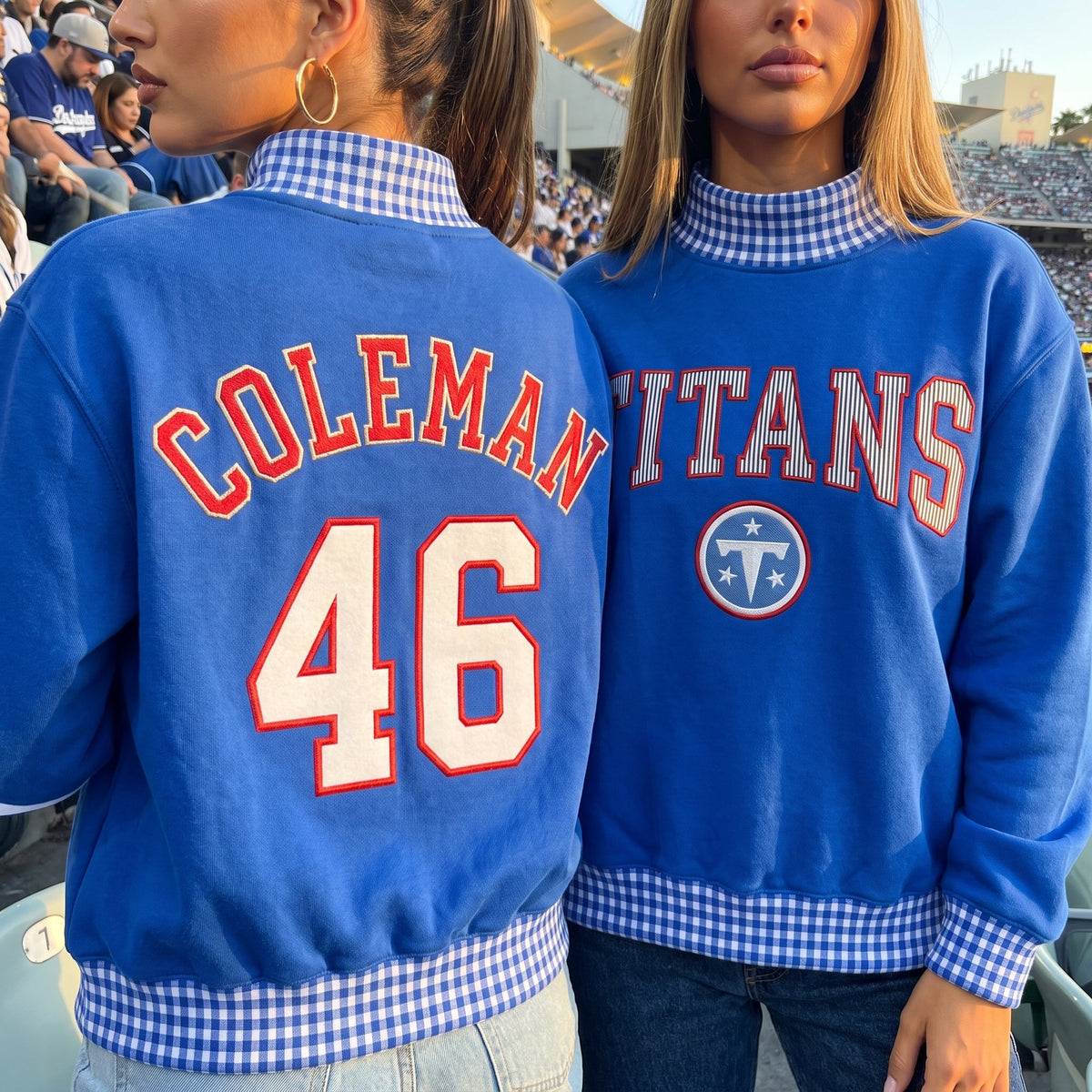 States Appliqué Gingham Mockneck